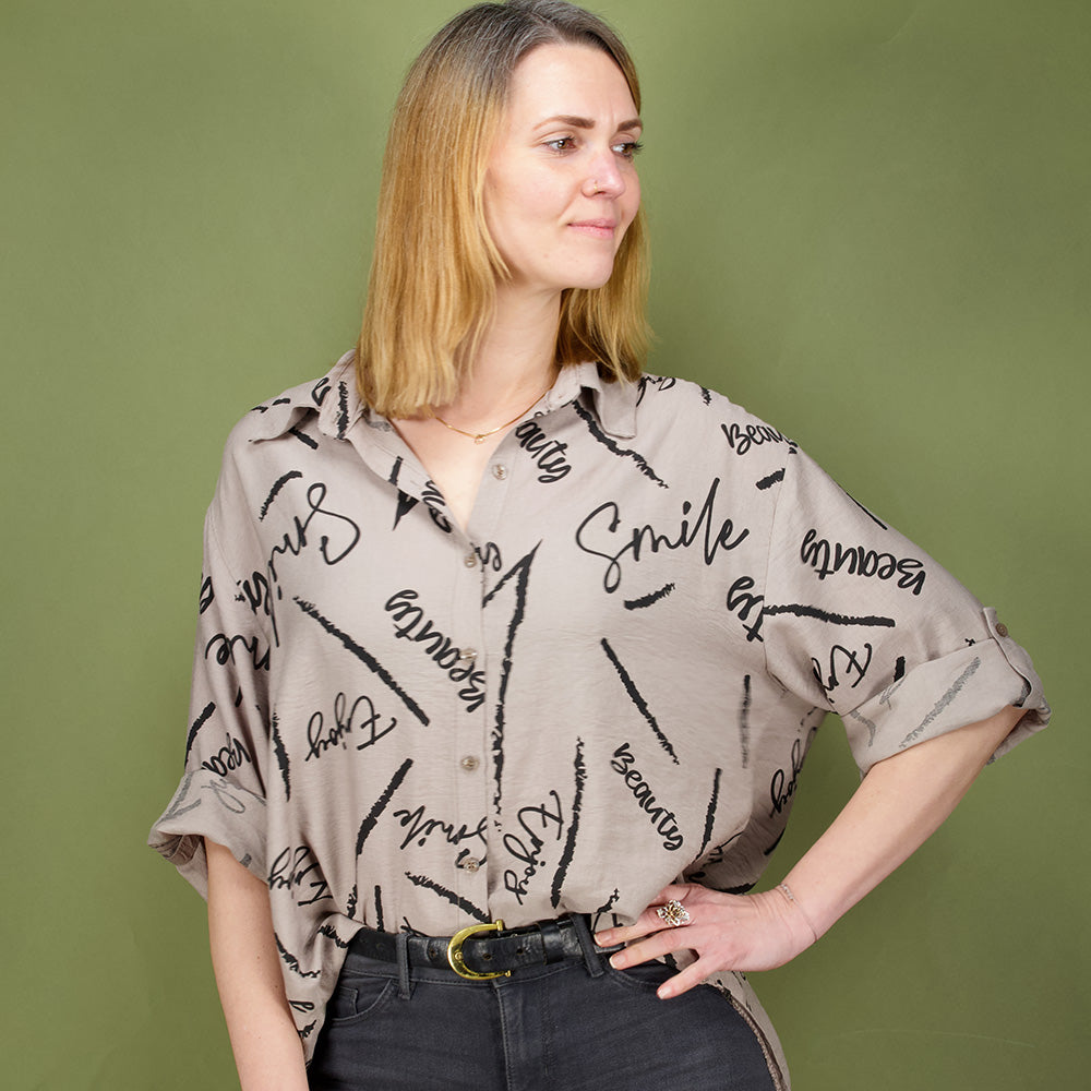 Küstenzauber Bluse Enja Taupe Model 1