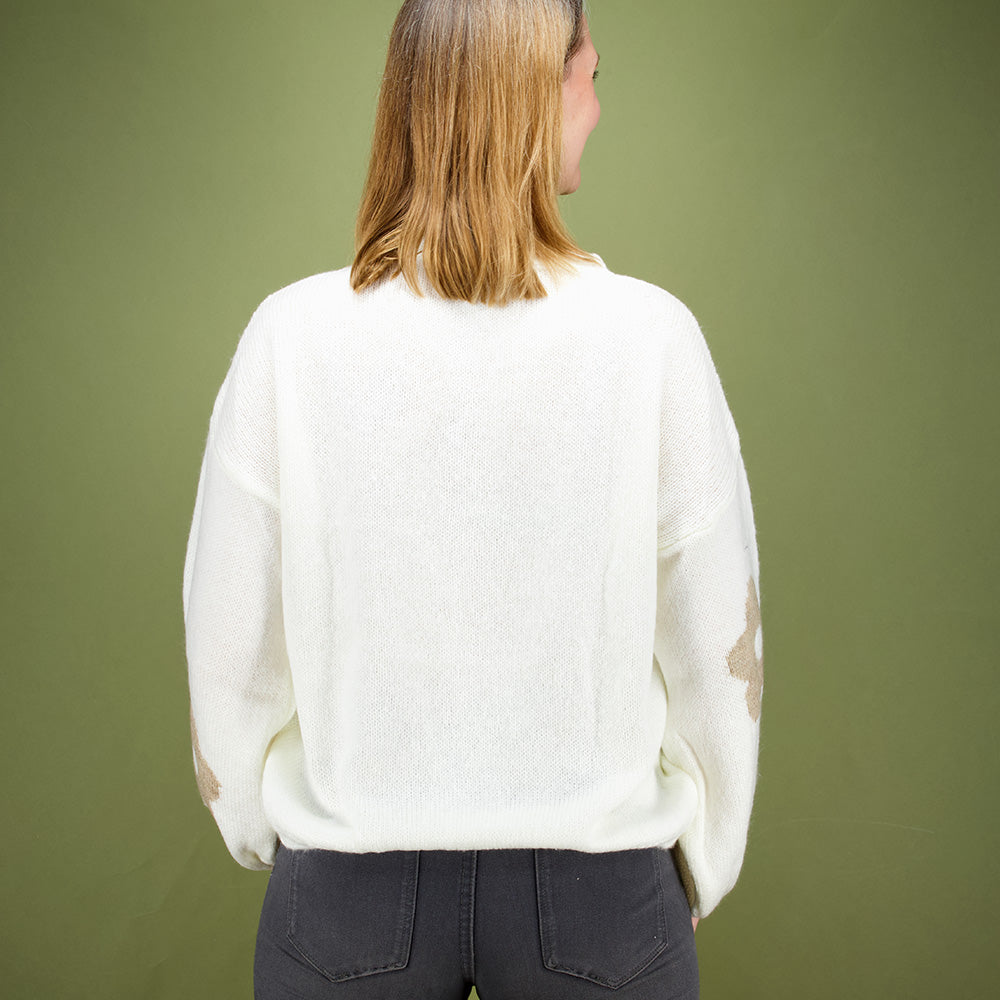 Küstenzauber Strickpullover Runa Offwhite-Beige-Flower Back