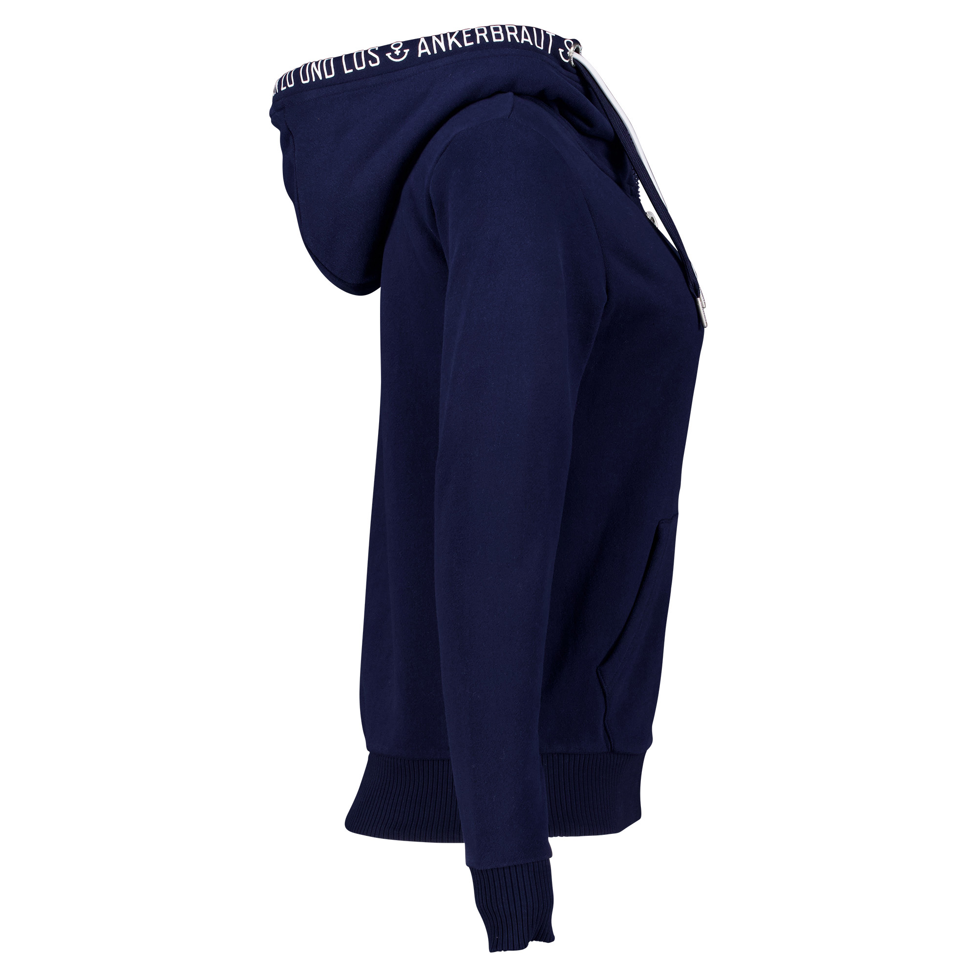 Weibliches Model mit Ankerbraut  Sweatjacke in Maritime Blue