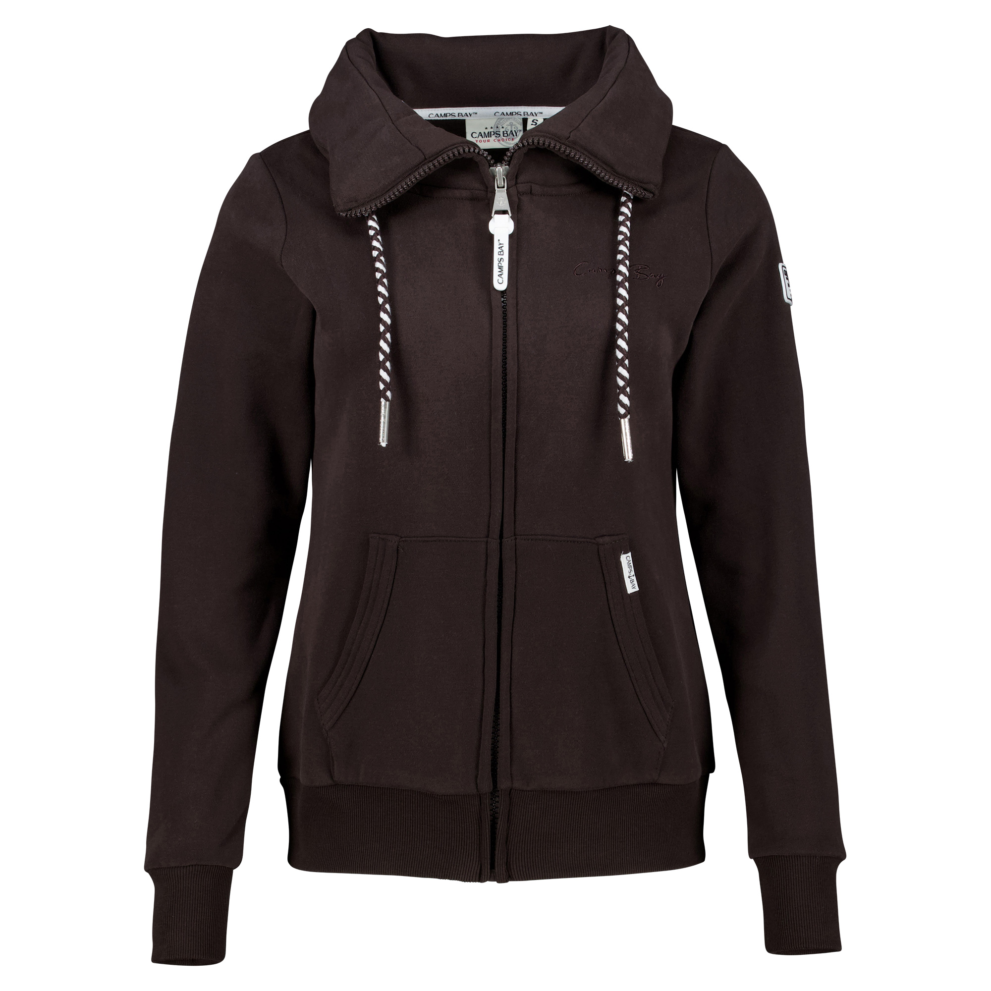 Weibliches Model mit CAMPS BAY Sweatjacke in Chocolate Torte