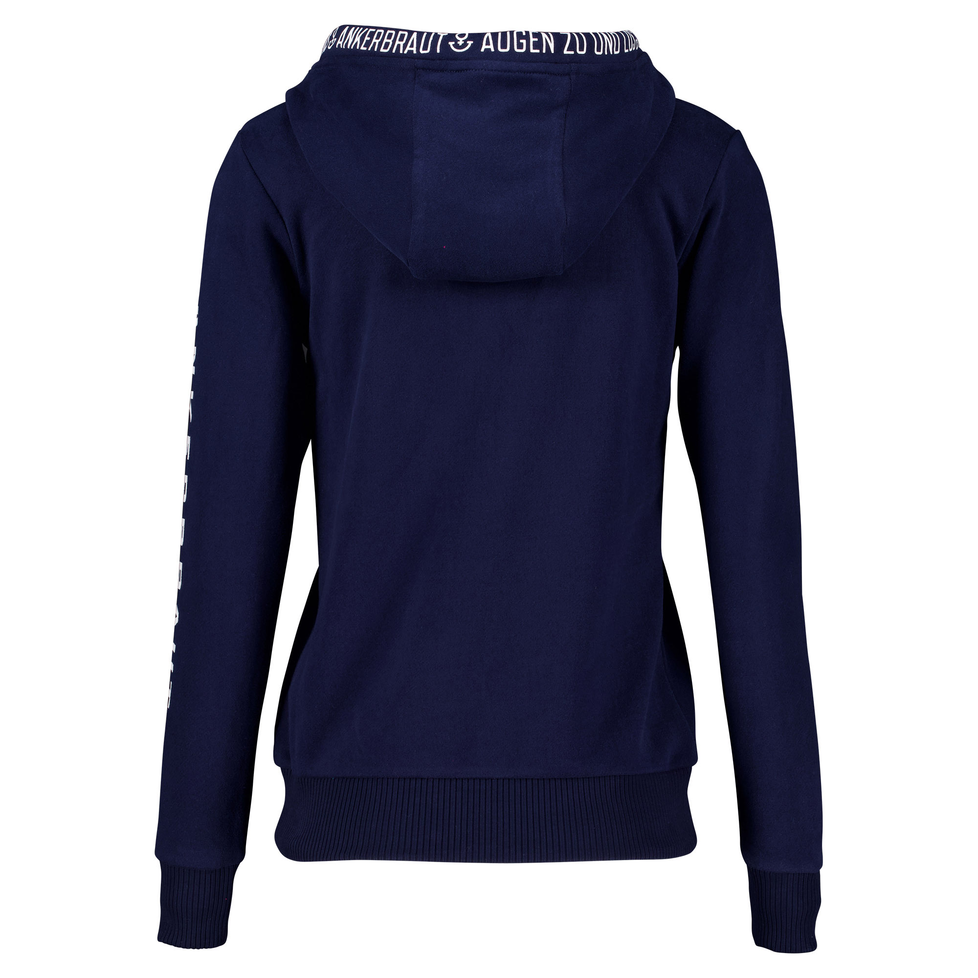 Weibliches Model mit Ankerbraut  Sweatjacke in Maritime Blue