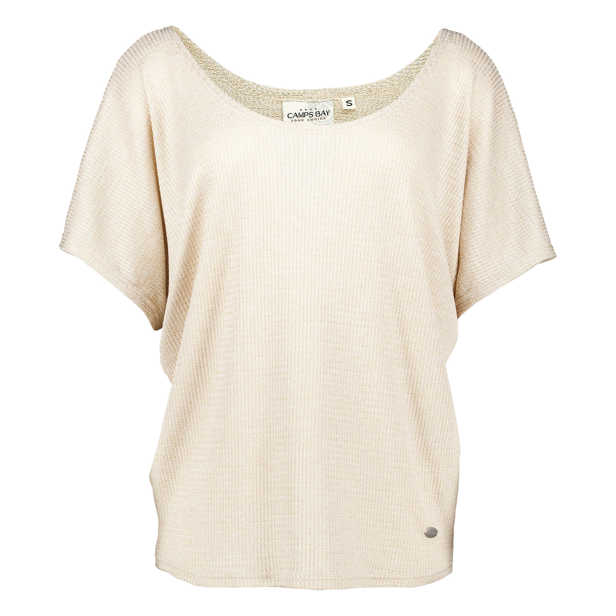 Weibliches Model mit CAMPS BAY Strick-Shirt in Beige Marl