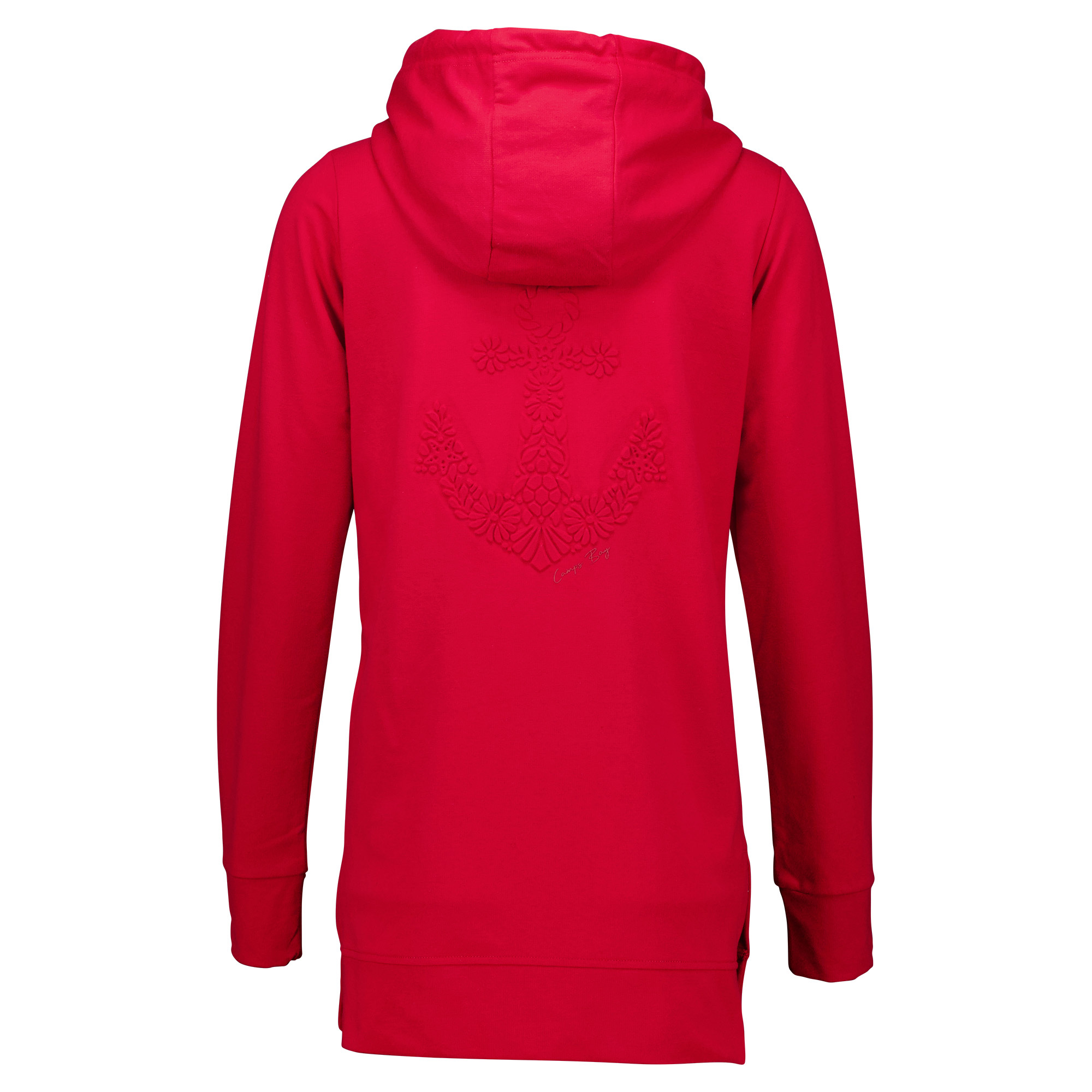 Weibliches Model mit Camps Bay Sweatjacke in Savvy Red