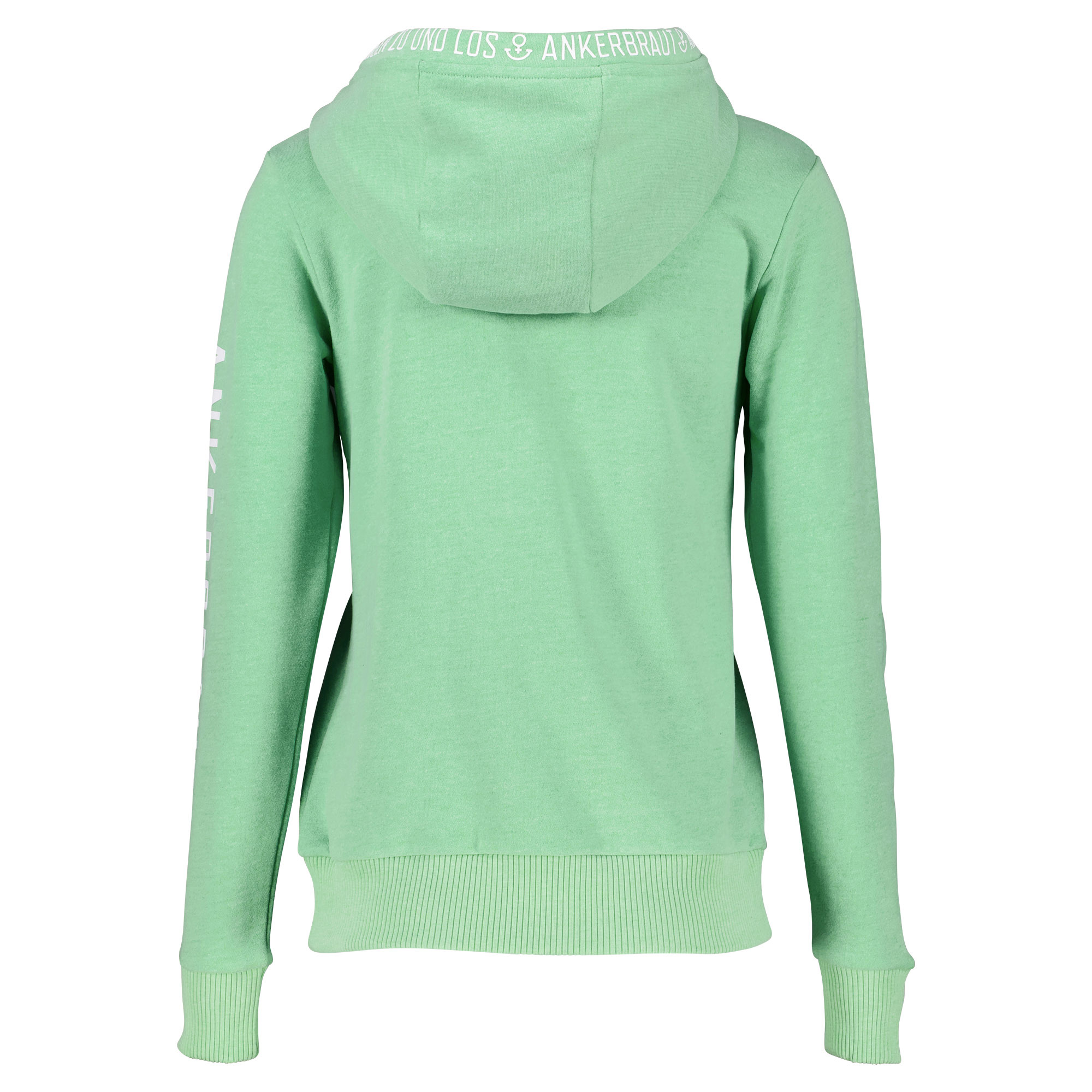 Weibliches Model mit Ankerbraut  Sweatjacke in Absinthe Green